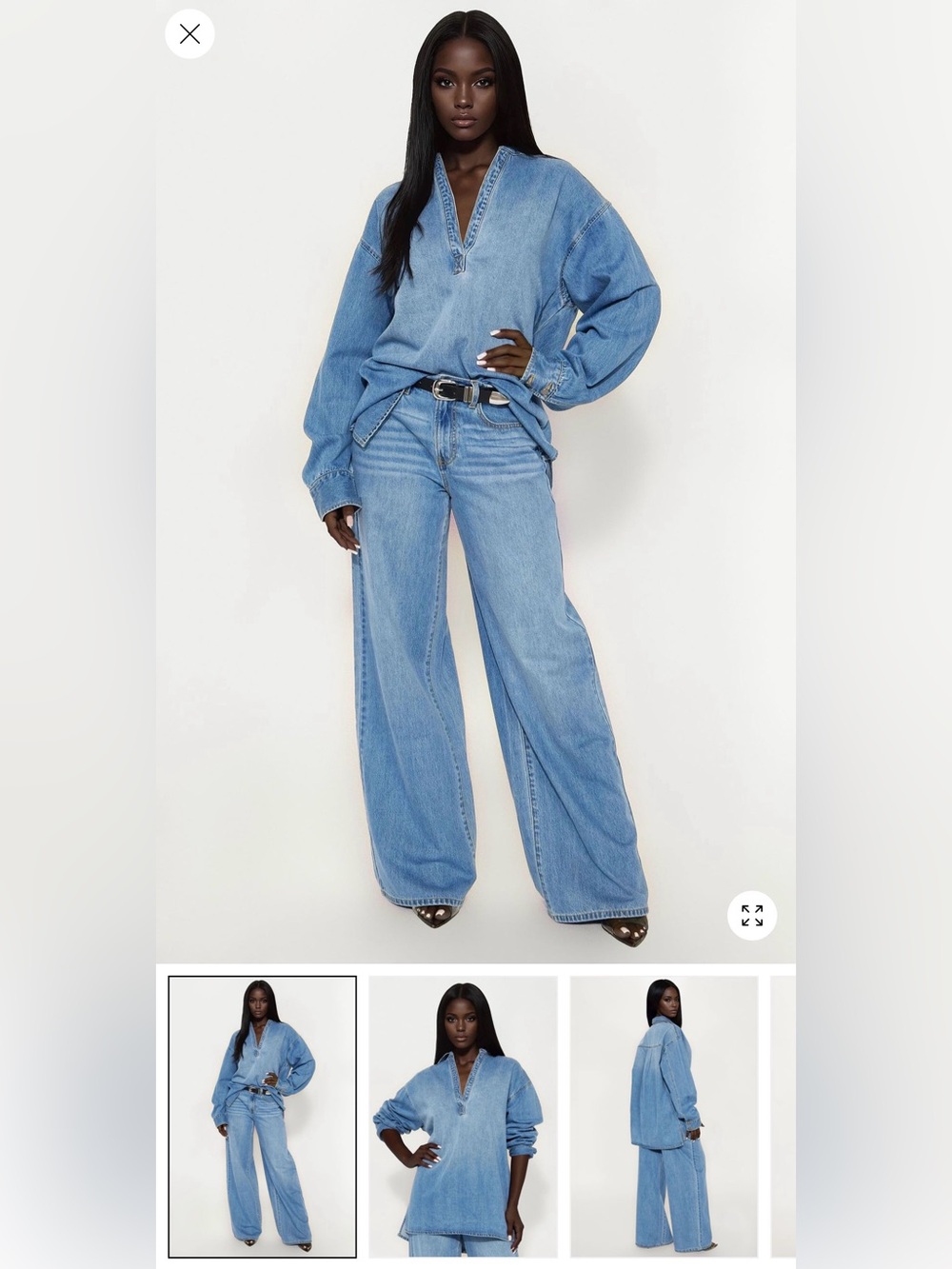 Light Wash Wide Leg Women's Jeans and Pullover Set